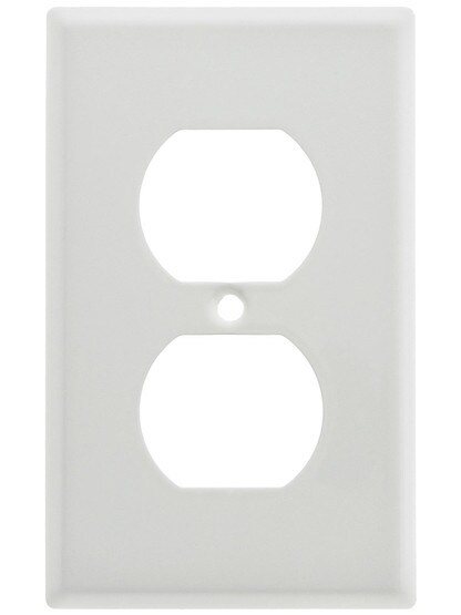 Classic Single Duplex Cover Plate In White Enamel.